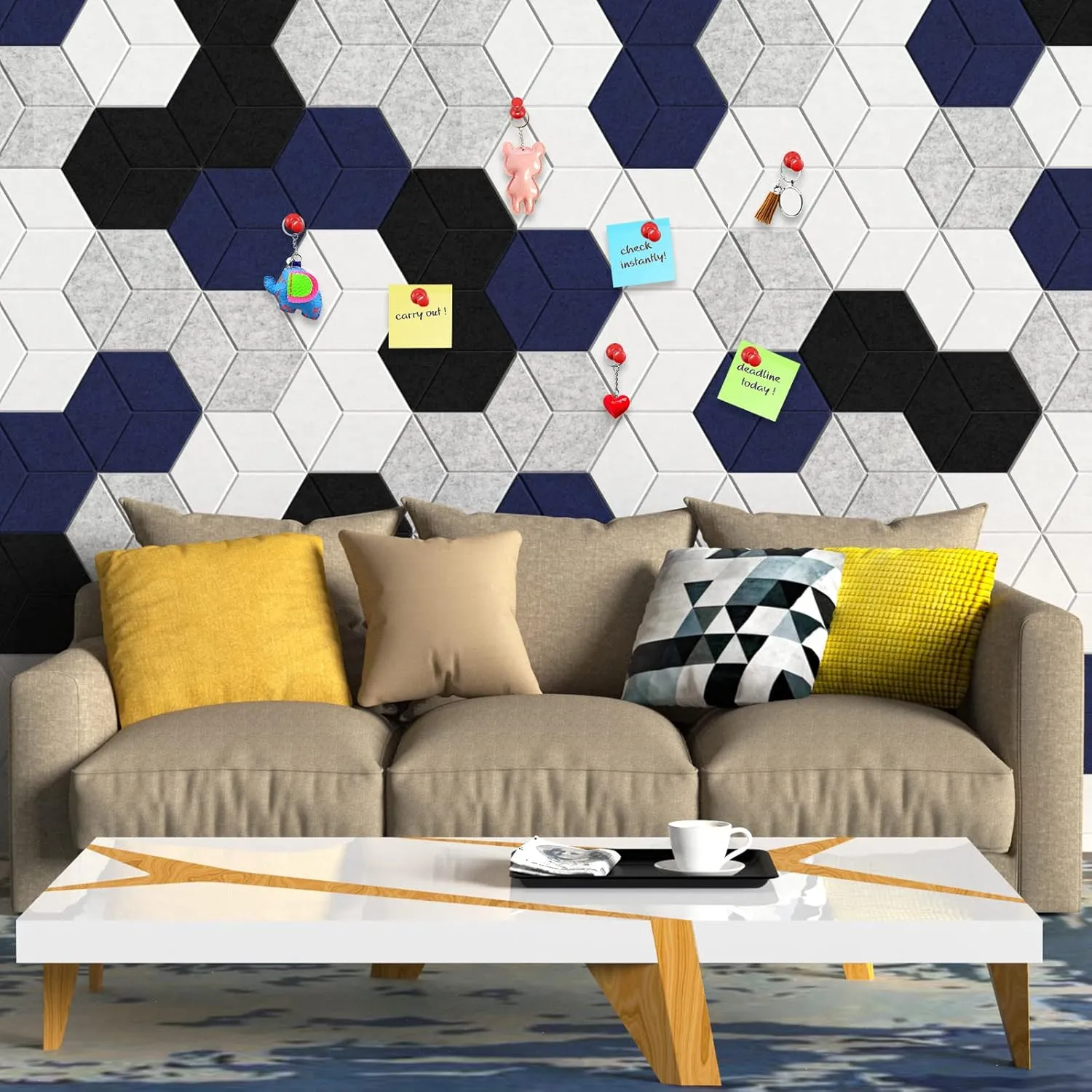 12 Pack Self-adhesive Acoustic Panels 12" X 10" X 0.4" -Sound Proof Foam Panels with High Density, Fashionable Y-Lined Design, Flame Resistant, Absorb Noise and Eliminate Echoes(Dark Bule)