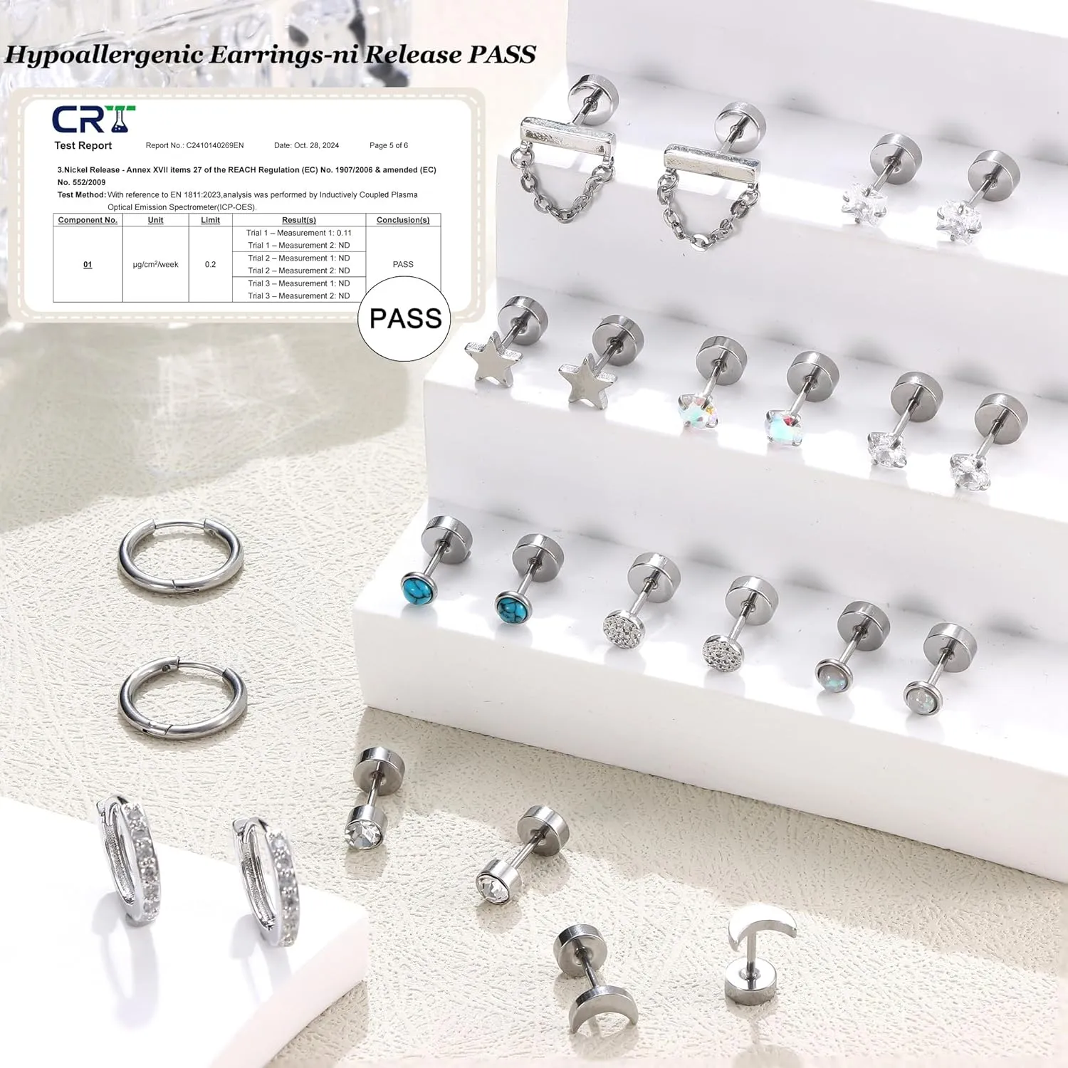 12 Pairs Flat Back Earrings for Women Conch Helix Cartilage Hoop Earrings Stainless Steel Earrings Set for Multiple Piercing 18K Gold Plated Opal Ball CZ Flat Back Stud Earrings