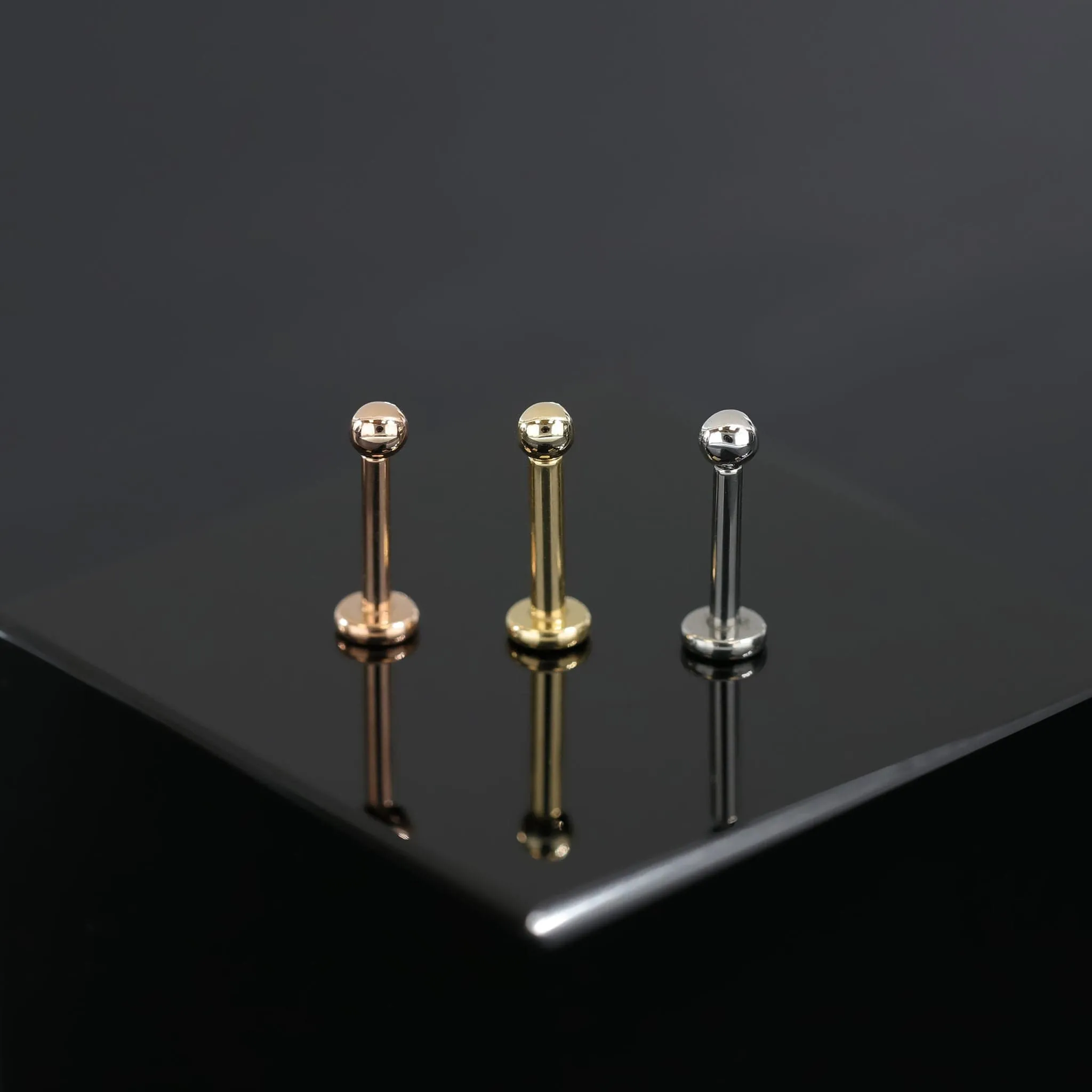 14K Solid Gold Ball Flat Back Stud