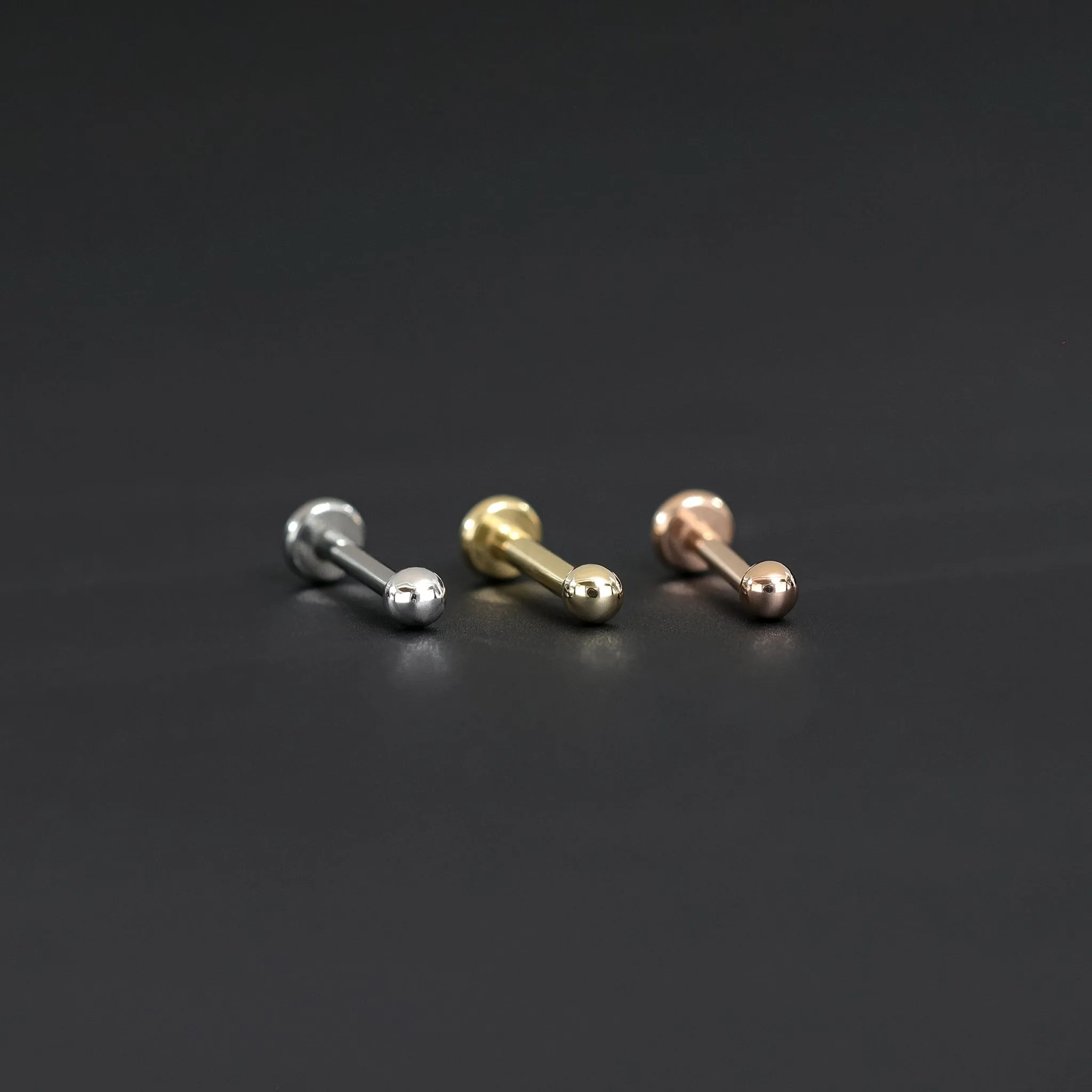 14K Solid Gold Ball Flat Back Stud