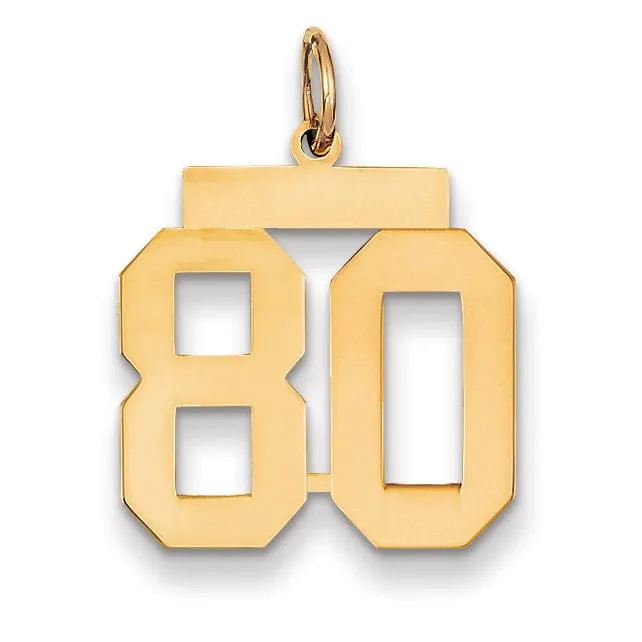 14K Yellow Gold Polished Finish Medium Size Number 80 Charm Pendant