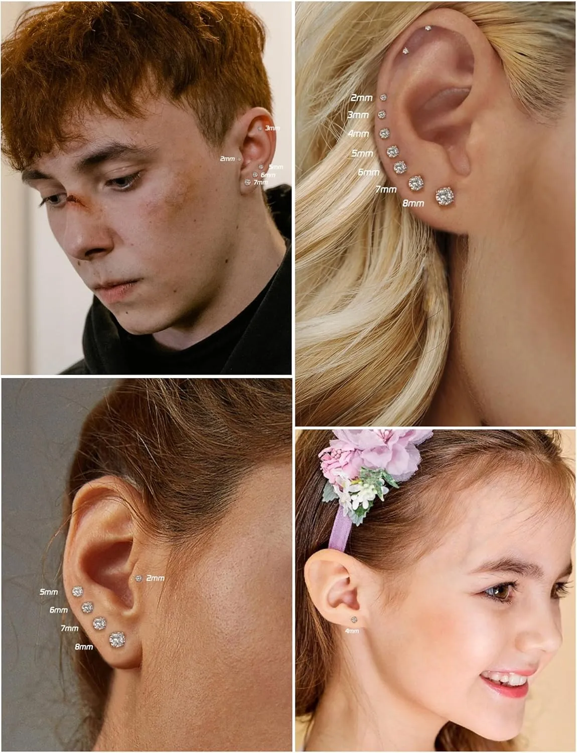 18K Gold Plated 5A Cubic Zirconia Threadless Flat Back Earrings Surgical Stainless Steel Simulated Diamond Earrings for Women Men Earrings Studs Dainty Push Pin Cartilage Earring Hypoallergenic