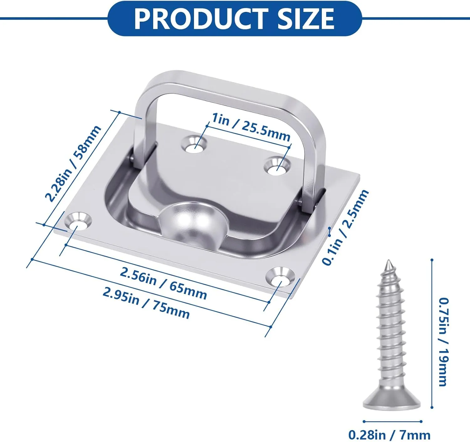 316 Stainless Steel Marine Grade Heavy Duty Flush Lifting Handle and Recessed Door Pull with Mount Screws for Boat Hatch, Door, and Access Cover-Ideal Recessed Handle for Varying Applications