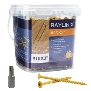 350 Pcs #10 x 3-inch Deck Screws, Self Tapping Exterior Wood Screws, Carbon Steel, Tan, Flat Head, Rust Resistant Epoxy Coated, with T25 Star Bit
