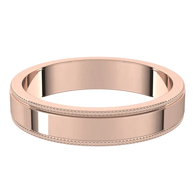 4mm Milgrain Flat High Polished Finish Comfort Fit Wedding Ring