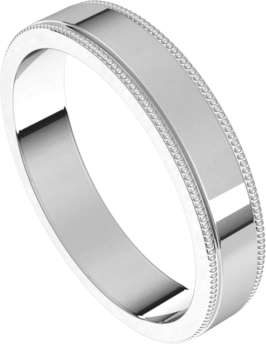 4mm Milgrain Flat High Polished Finish Comfort Fit Wedding Ring