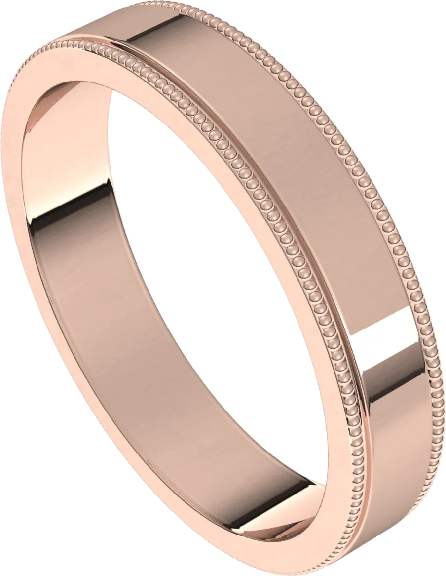 4mm Milgrain Flat High Polished Finish Comfort Fit Wedding Ring