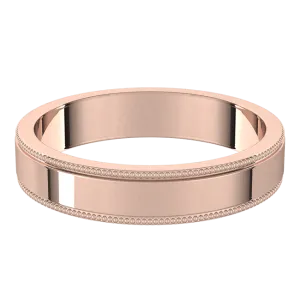 4mm Milgrain Flat High Polished Finish Comfort Fit Wedding Ring