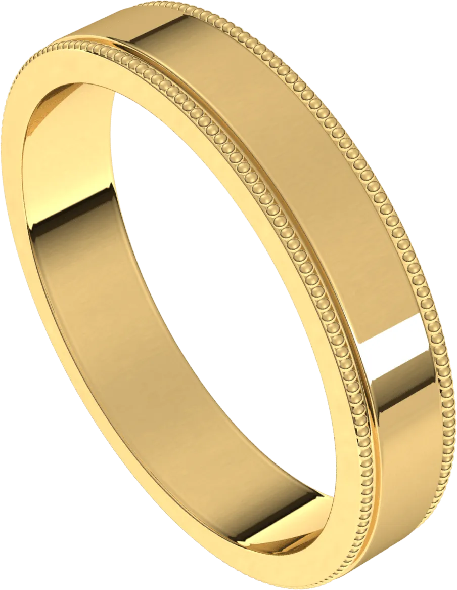 4mm Milgrain Flat High Polished Finish Comfort Fit Wedding Ring