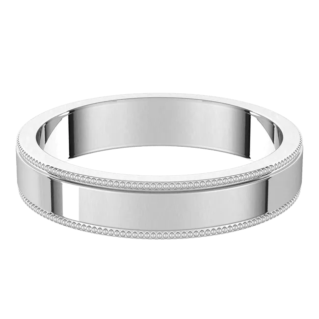 4mm Milgrain Flat High Polished Finish Comfort Fit Wedding Ring