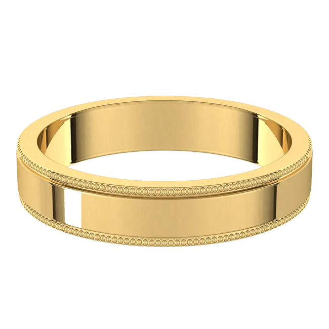 4mm Milgrain Flat High Polished Finish Comfort Fit Wedding Ring