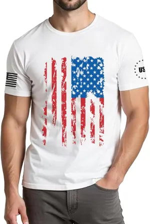 4th of July Shirts Men:USA American Flag Patriotic Independence Day Higher Quality Short Sleeve T-Shirt