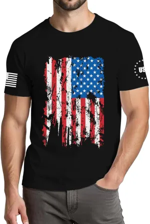4th of July Shirts Men:USA American Flag Patriotic Independence Day Higher Quality Short Sleeve T-Shirt