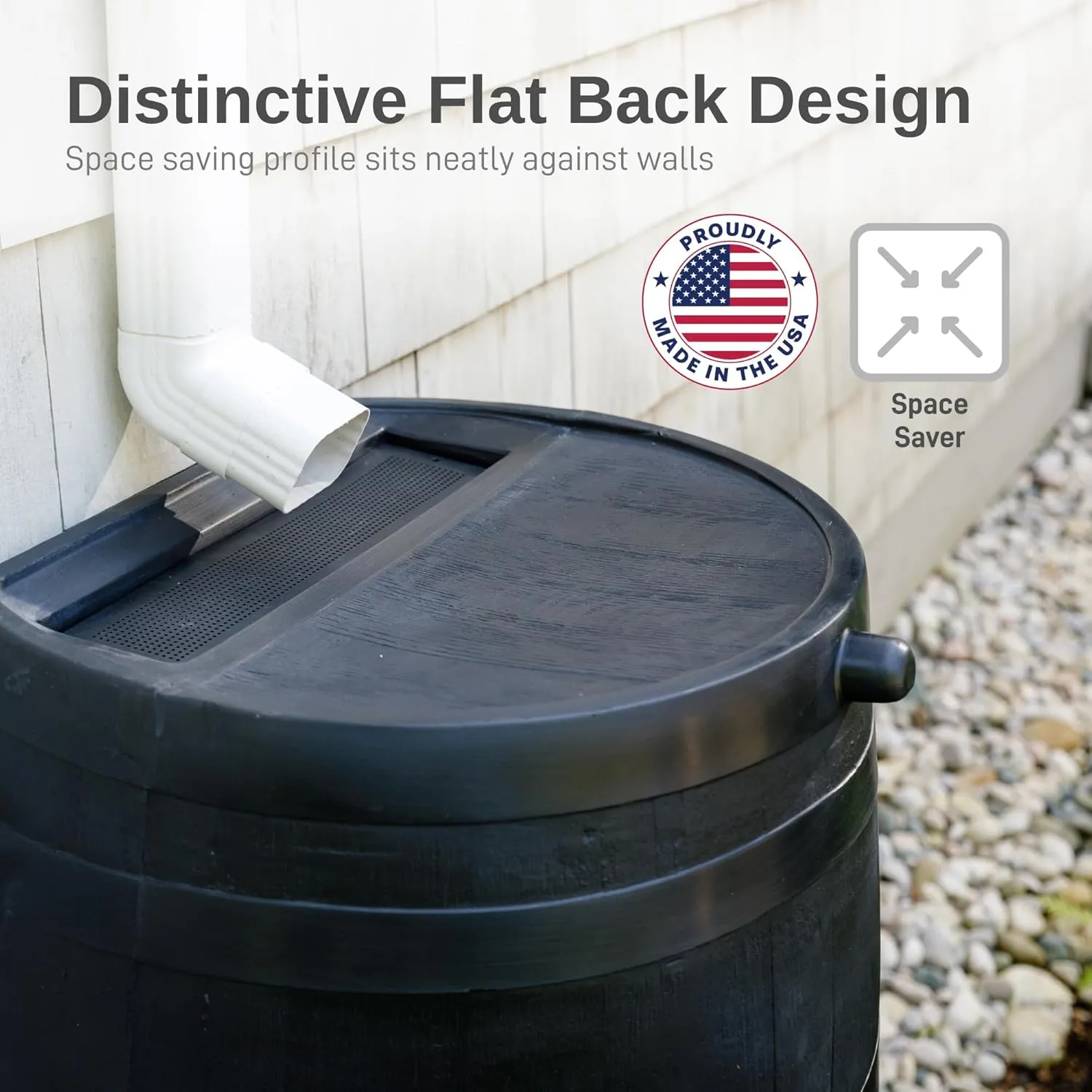 50-Gallon ECO Rain Barrel Made with 100% Recycled Plastic, Flat Back Rain Water Collection Barrel, Black