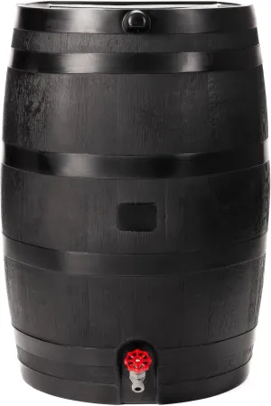 50-Gallon ECO Rain Barrel Made with 100% Recycled Plastic, Flat Back Rain Water Collection Barrel, Black