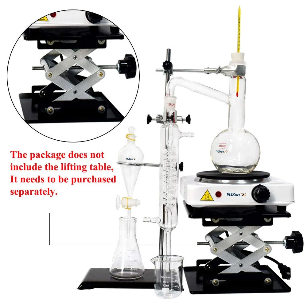 500ml Essential Oil Distillation Apparatus Lab Glassware Kits Steam Water Distiller Purifier Kits w/Separating Funnel Graham Condenser Flat Bottom Flask and Electric Hot Burner 110V (500ML)
