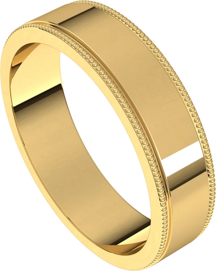 5mm Milgrain Flat High Polished Finish Comfort Fit Wedding Ring
