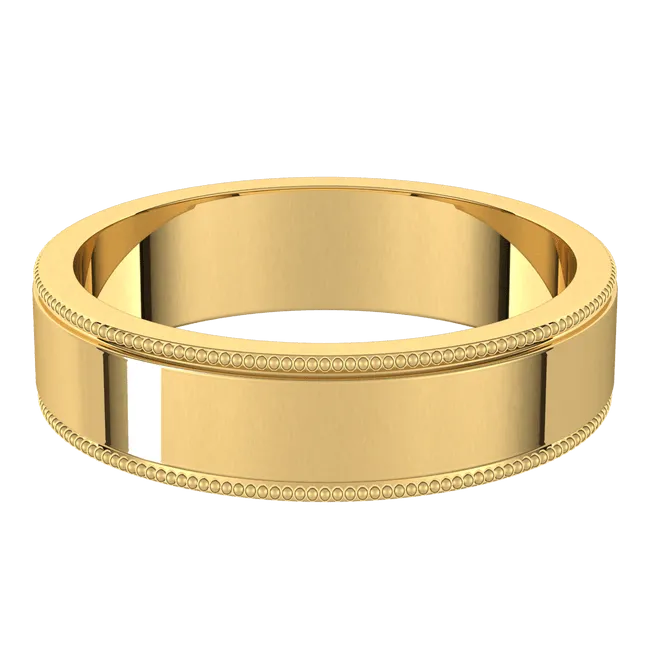 5mm Milgrain Flat High Polished Finish Comfort Fit Wedding Ring