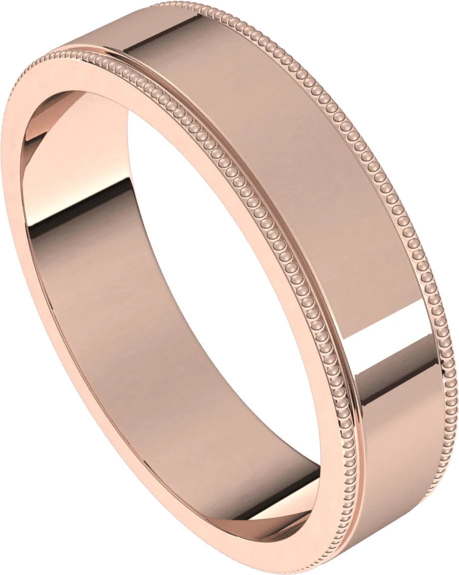5mm Milgrain Flat High Polished Finish Comfort Fit Wedding Ring