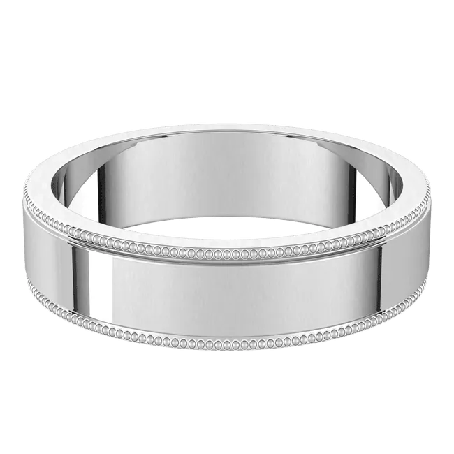 5mm Milgrain Flat High Polished Finish Comfort Fit Wedding Ring