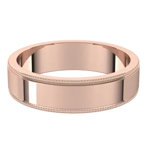5mm Milgrain Flat High Polished Finish Comfort Fit Wedding Ring