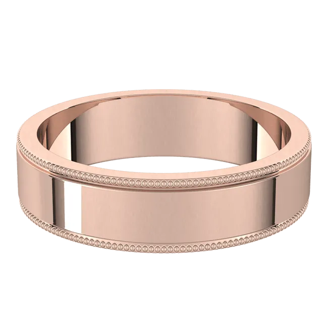 5mm Milgrain Flat High Polished Finish Comfort Fit Wedding Ring