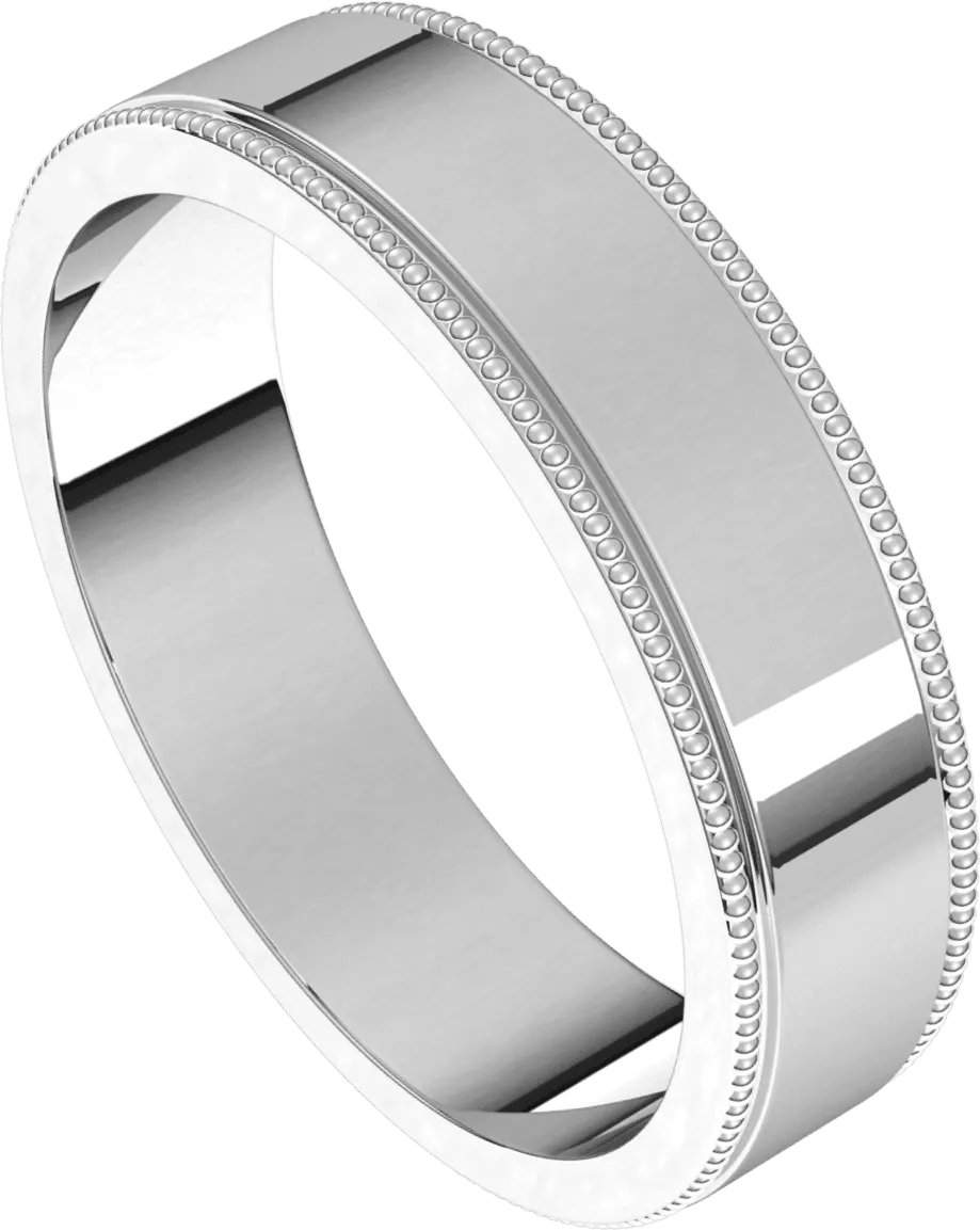 5mm Milgrain Flat High Polished Finish Comfort Fit Wedding Ring