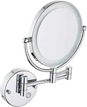8-Inch Wall-Mounted Makeup Mirror with LED Lights, 10X Magnification, 360° Rotation, Extendable Arm, Bright Silver(7X)