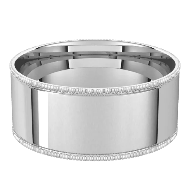 8mm Milgrain Flat High Polished Finish Comfort Fit Wedding Ring