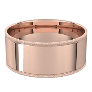 8mm Milgrain Flat High Polished Finish Comfort Fit Wedding Ring