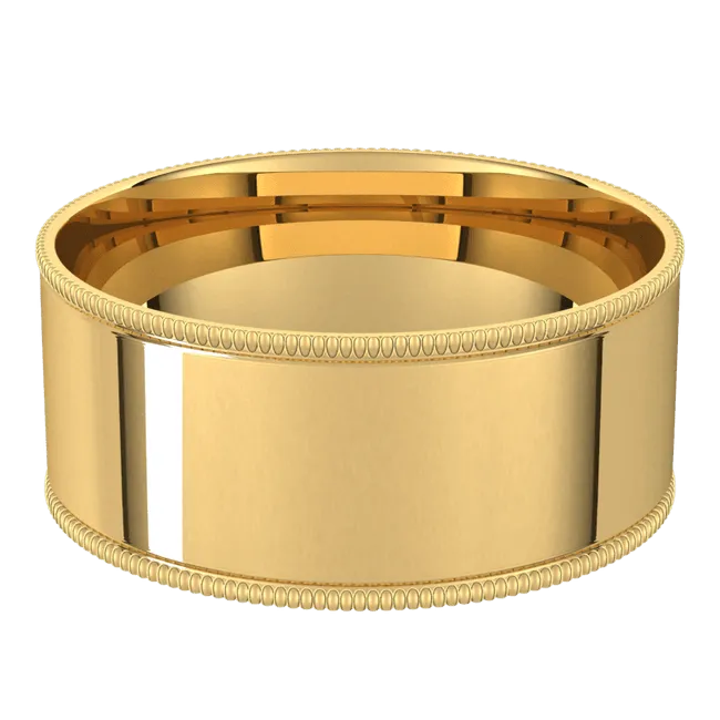 8mm Milgrain Flat High Polished Finish Comfort Fit Wedding Ring