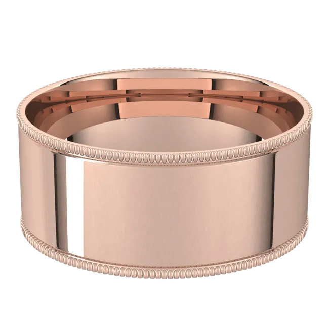 8mm Milgrain Flat High Polished Finish Comfort Fit Wedding Ring