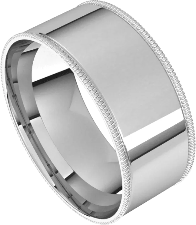 8mm Milgrain Flat High Polished Finish Comfort Fit Wedding Ring