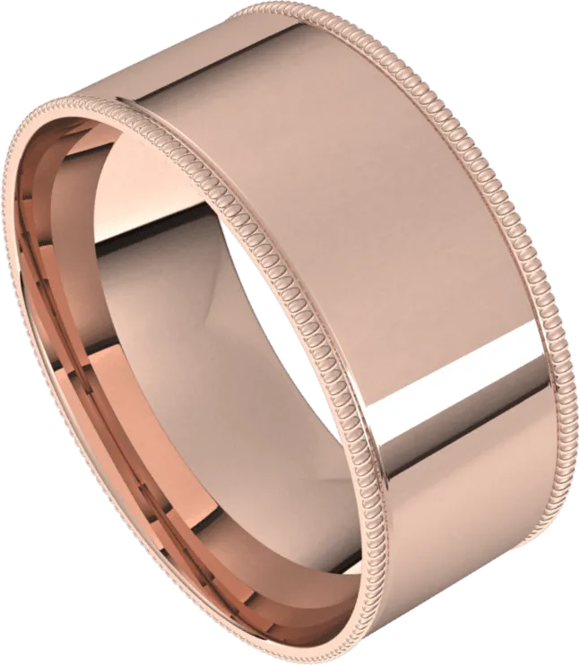 8mm Milgrain Flat High Polished Finish Comfort Fit Wedding Ring