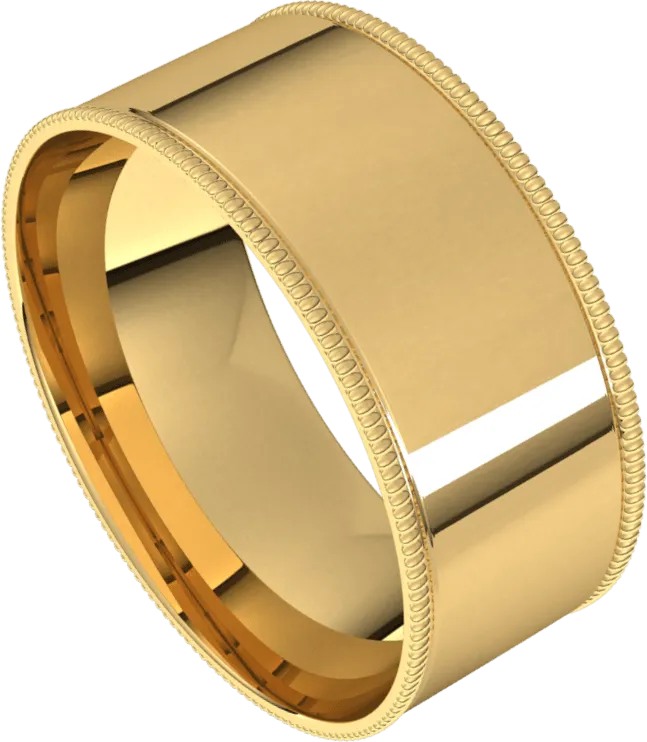 8mm Milgrain Flat High Polished Finish Comfort Fit Wedding Ring