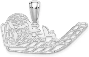 925 Sterling Silver Nautical Boating Charm, Polished Cut-out Flat Airboat Pendant