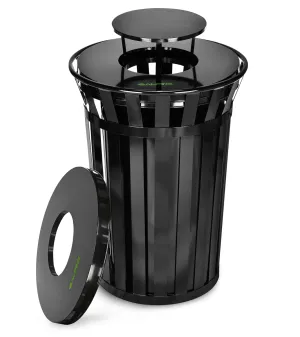 Alpine Commercial Outdoor Trash Can - 38 Gallon Heavy Duty Metal Garbage Can with Liner, Flat Lid and Rain Bonnet Lid - All Weather Resistant Large Outside Trash Can for Parks, Beach, Parking, School