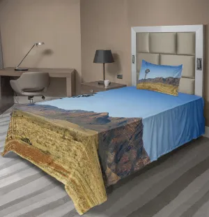 Ambesonne Windmill Sheet Set, Flinders Ranges South Australia Mountains Barren Land Summer, Fitted and Flat Sheet with Pillowcase Bedding Accent 3 Piece Set, Twin, Earth Yellow Pale Blue