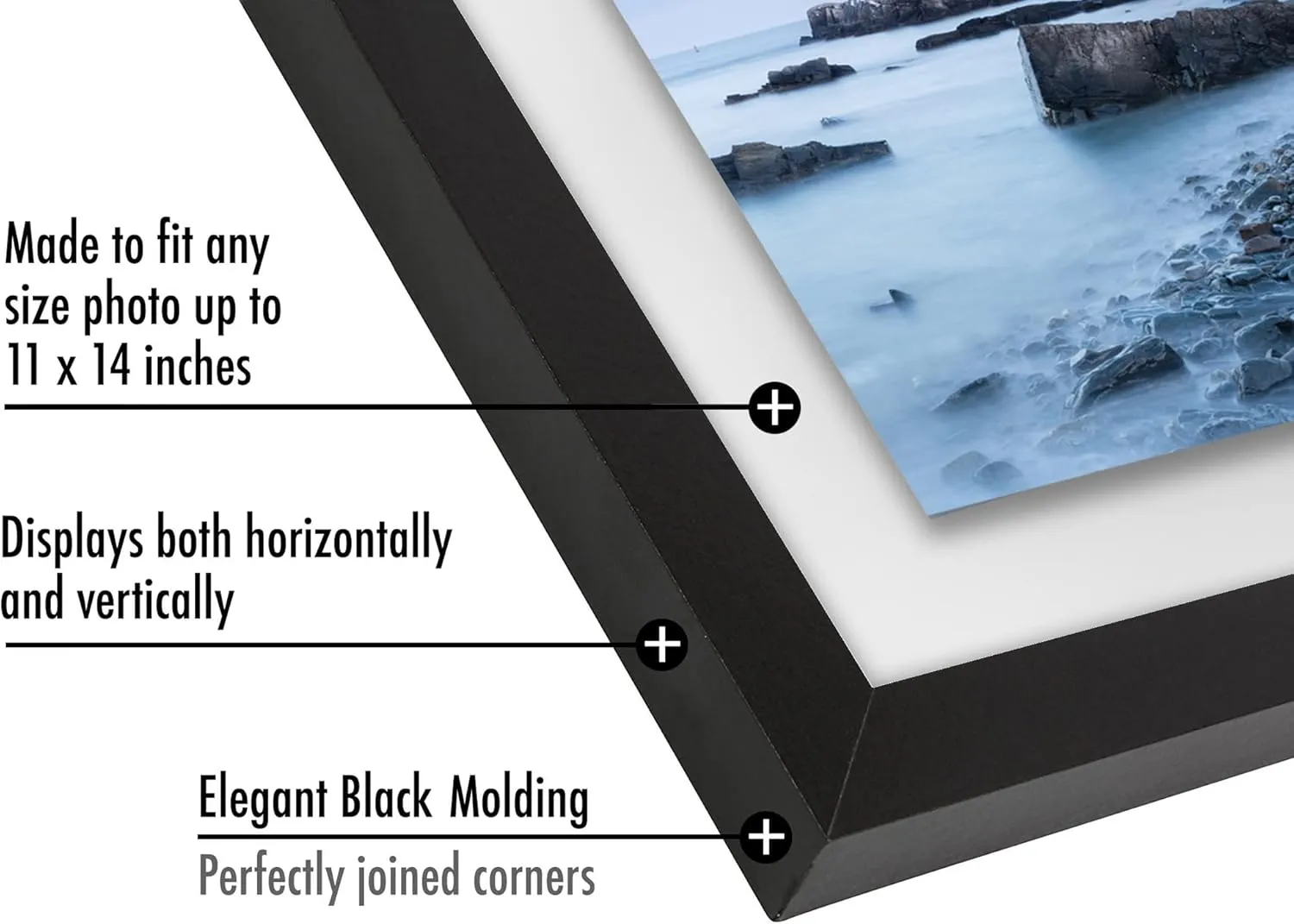 Americanflat 11x14 Floating Picture Frame with Polished Crystal-Clear Glass - Use as 8x10 Picture Frame or Display 5x7 Photo - Signature Float Collection - Photo Frames for Wall Display - Black