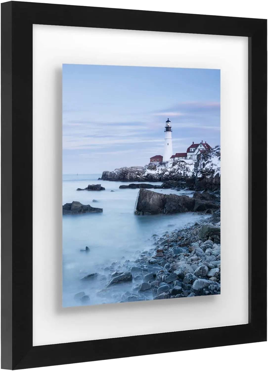 Americanflat 11x14 Floating Picture Frame with Polished Crystal-Clear Glass - Use as 8x10 Picture Frame or Display 5x7 Photo - Signature Float Collection - Photo Frames for Wall Display - Black