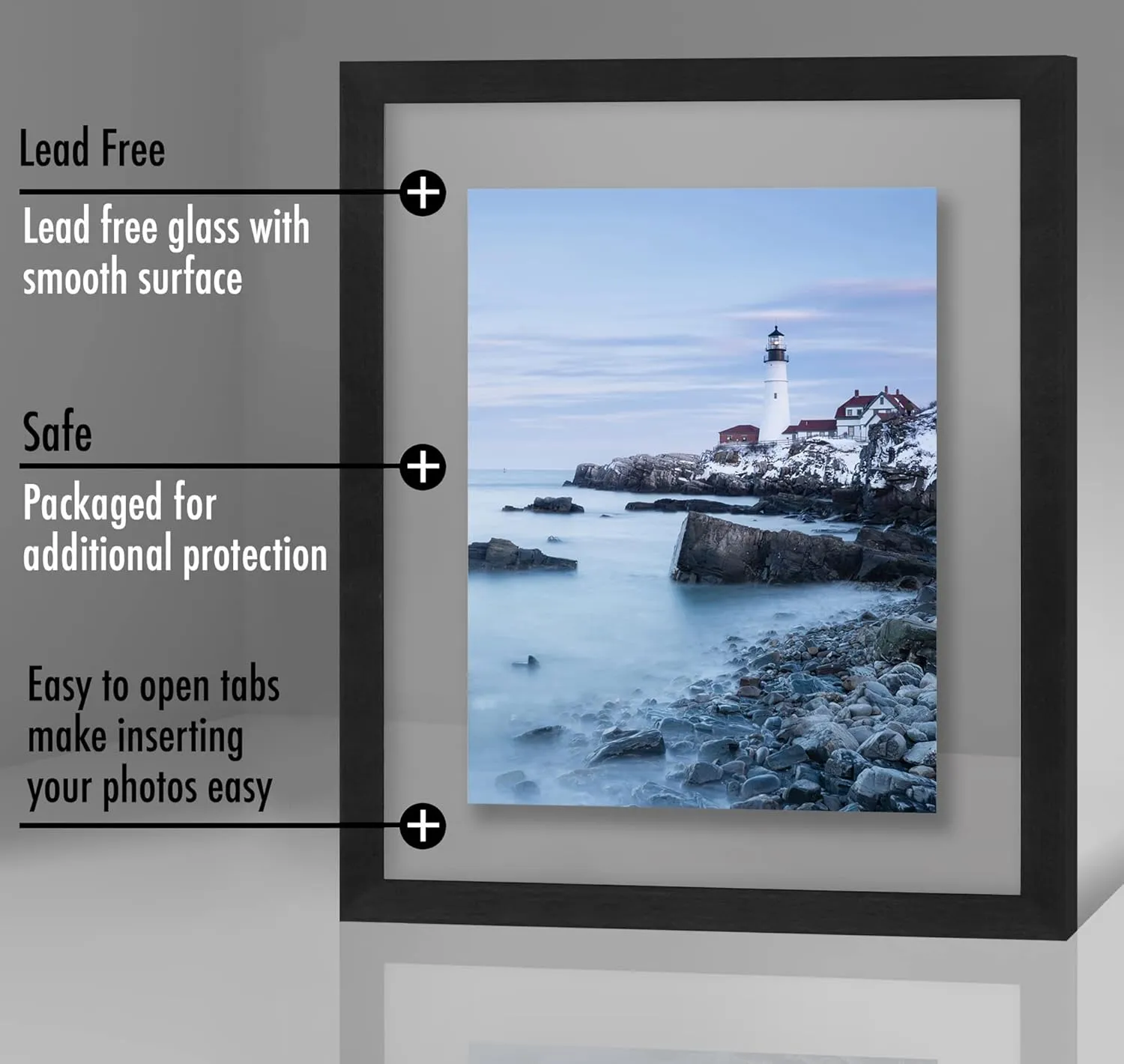 Americanflat 11x14 Floating Picture Frame with Polished Crystal-Clear Glass - Use as 8x10 Picture Frame or Display 5x7 Photo - Signature Float Collection - Photo Frames for Wall Display - Black