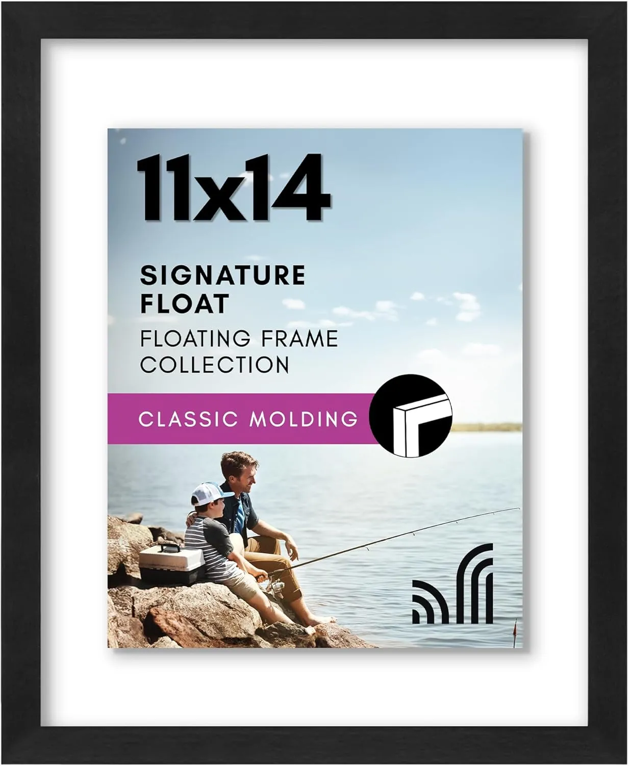 Americanflat 11x14 Floating Picture Frame with Polished Crystal-Clear Glass - Use as 8x10 Picture Frame or Display 5x7 Photo - Signature Float Collection - Photo Frames for Wall Display - Black