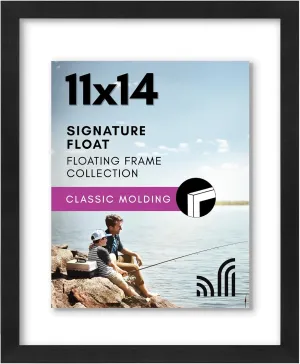 Americanflat 11x14 Floating Picture Frame with Polished Crystal-Clear Glass - Use as 8x10 Picture Frame or Display 5x7 Photo - Signature Float Collection - Photo Frames for Wall Display - Black