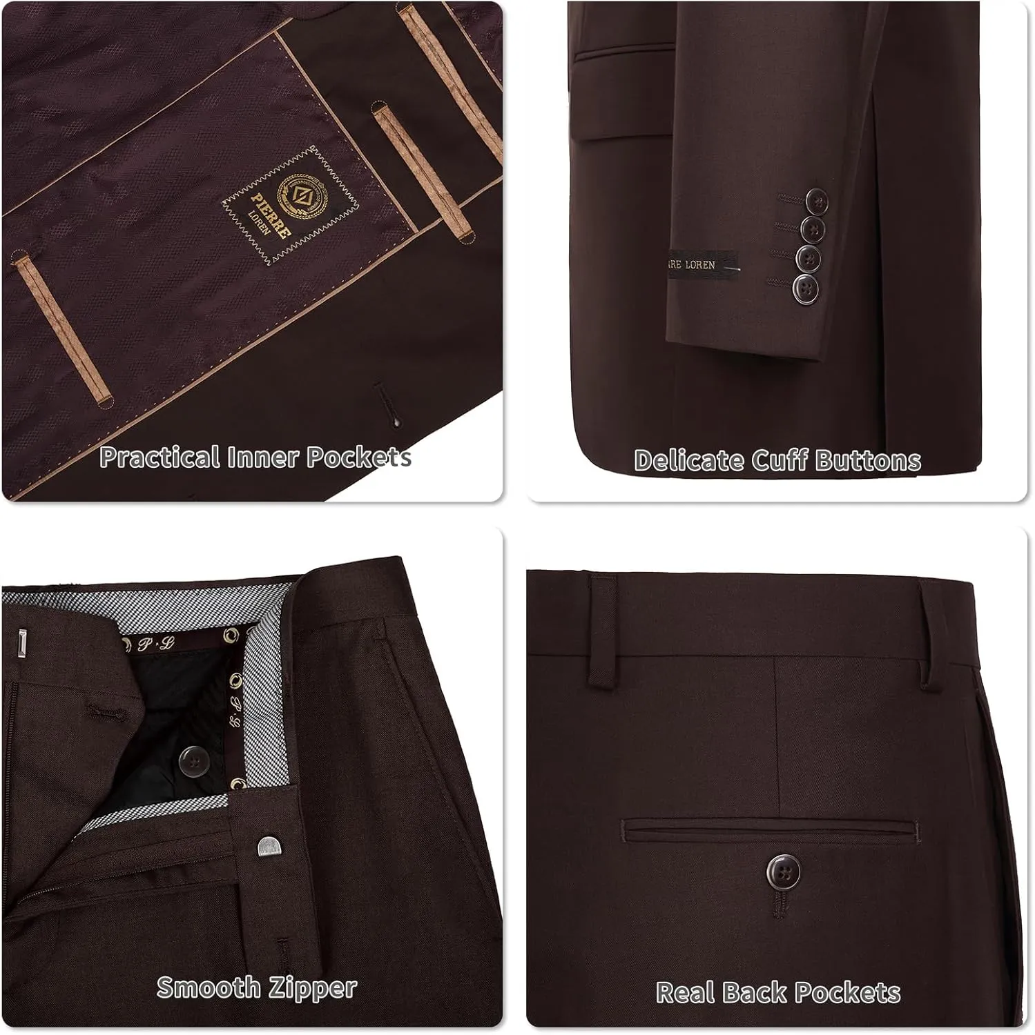 AMY ZHU Mens Suit 2 Piece Classic Fit Blazer Business Wedding Suit Set Prom Tuxedo Jacket Pants Set