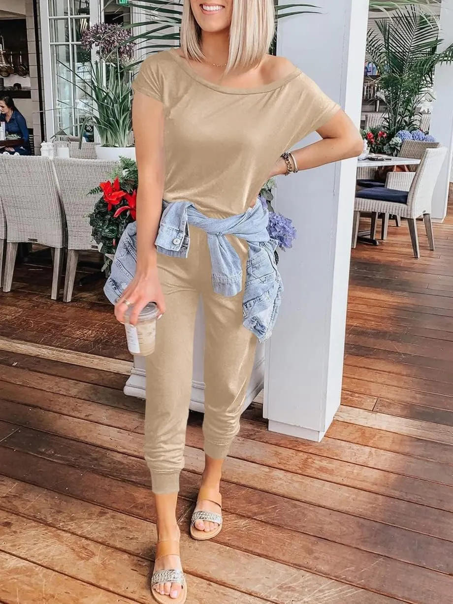 ANRABESS Women's Loose Summer Casual Off Shoulder Elastic Waist Stretchy Long Romper Jumpsuit