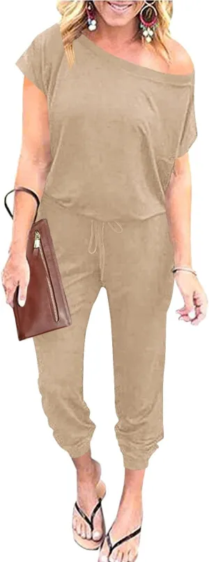 ANRABESS Women's Loose Summer Casual Off Shoulder Elastic Waist Stretchy Long Romper Jumpsuit
