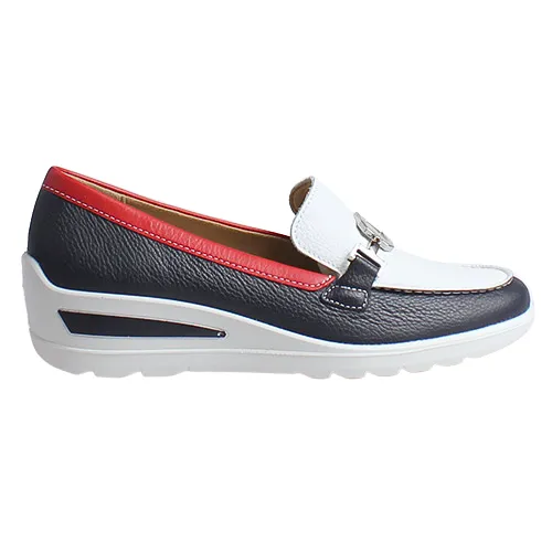 Ara Ladies Wedge Loafers - 50638-02 - Navy / White / Red