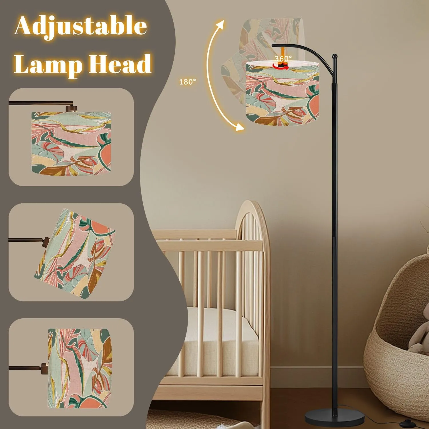 Arc Floor Lamps Natural Art Color Seamless Premium Technology Flat Cartoon Style Modern LED Adjustable Lampshade Standing Light for Living Room Reading Bedroom Office