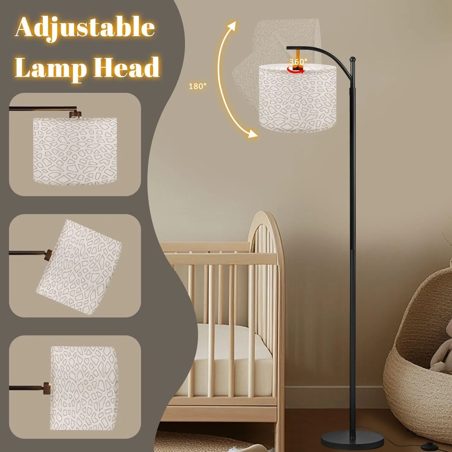Arc Floor Lamps Outline Flat Seamless Geometric Ornament Pattern Modern LED Adjustable Lampshade Standing Light for Living Room Reading Bedroom Office