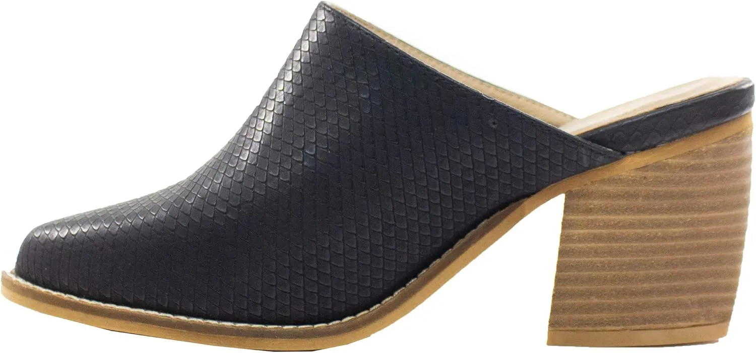 ARiderGirl Womens Sissy Stacked Heel Snake and Cow Print Pointed Toe Slip-on Mule